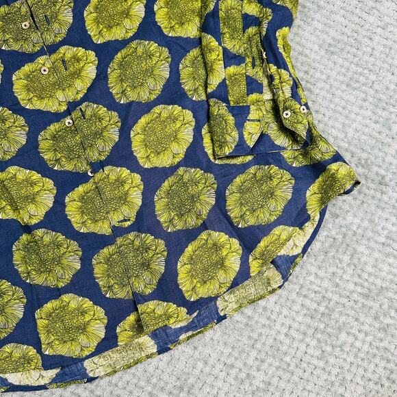 STENSTROMS Men's Lime Green Navy Floral Linen Long Sleeve Button Down Shirt XL - Picture 2 of 10